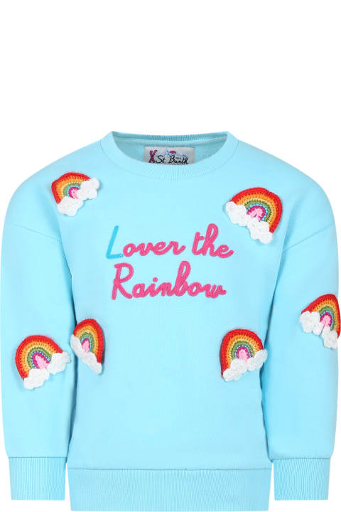 Homeware MC2 Saint Barth Light Blue Sweatshirt For Girl With Rainbow