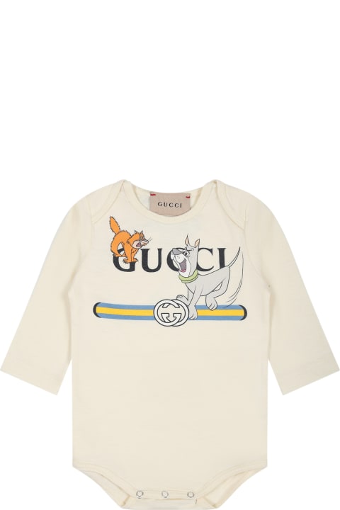 ベビーボーイズ ボディスーツ＆セットアップ Gucci Ivory Set For Baby Kids With Animals And Logo