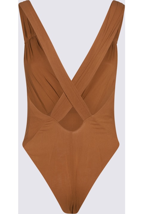 Saint Laurent جمب سوت لـ السيدات Saint Laurent Brown Silk Bodysuit