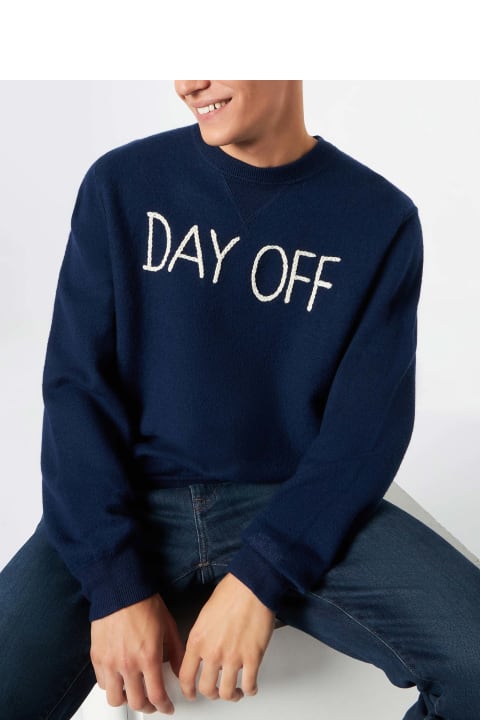 メンズ新着アイテム MC2 Saint Barth Man Crewneck Knitted Sweater With Day Off Embroidery
