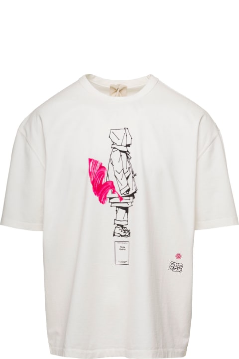 White Crewneck Printed T-shirt In Cotton Man Ten C