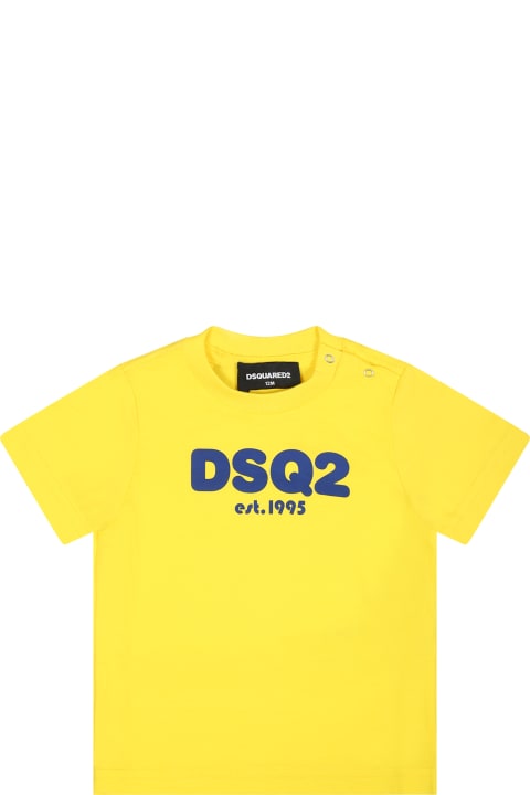 Topwear for Baby Boys Dsquared2 Yellow T-shirt For Baby Boy With Logo