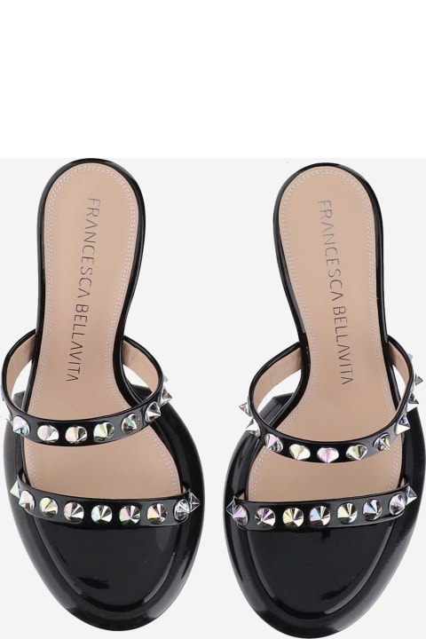 Francesca Bellavita Shoes for Women Francesca Bellavita Lilith Leather Mules With Rhinestones