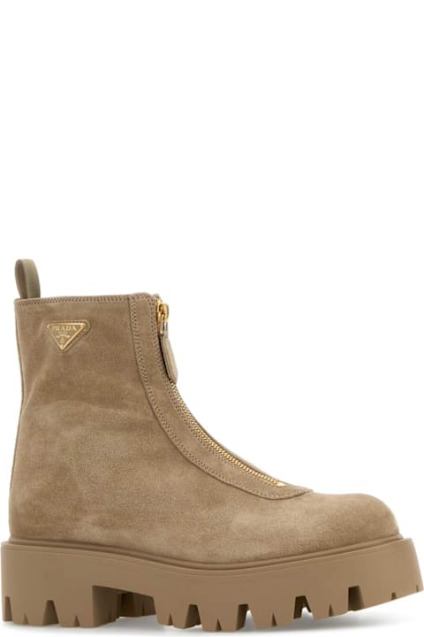 Prada Sand Suede Ankle Boots