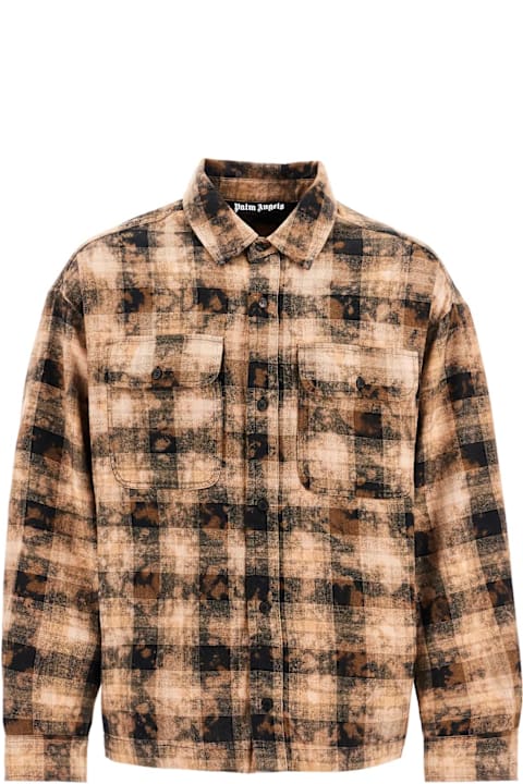 Best Of Streetwear ل القسم الرجالي Palm Angels 'flannel Shirt With Curved Logo