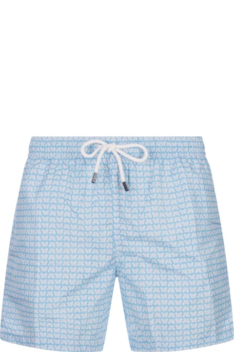 Swimwear for Men Fedeli Light Blue Swim Shorts With Crab Pattern