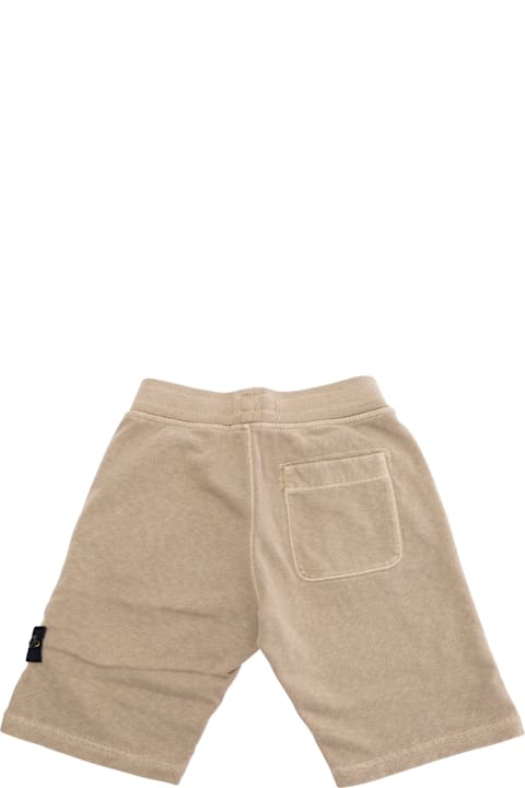 أدوات منزلية Stone Island Junior Beige Bermuda Pants With Elastic Waist And Logo Patch On The Sleeve In Cotton Boy