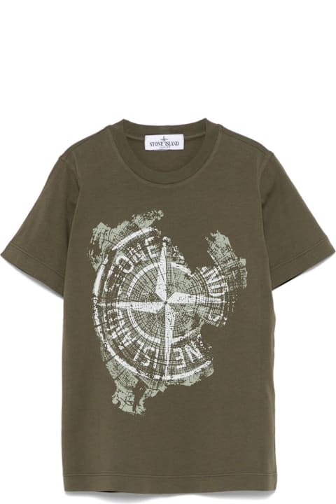 Homeware Stone Island Junior Green T-shirt With Maxi Logo Print On The Front And Logo Lettering On The Rear In Cotton Boy