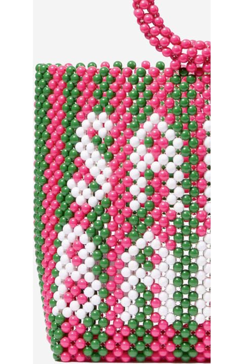 メンズ トートバッグ MC2 Saint Barth Beaded Handbag With Pink And Green Stripes
