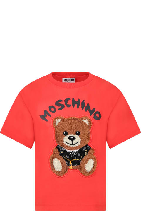 Moschino for Kids Moschino Red T-shirt For Kids With Logo And Teddy Bear
