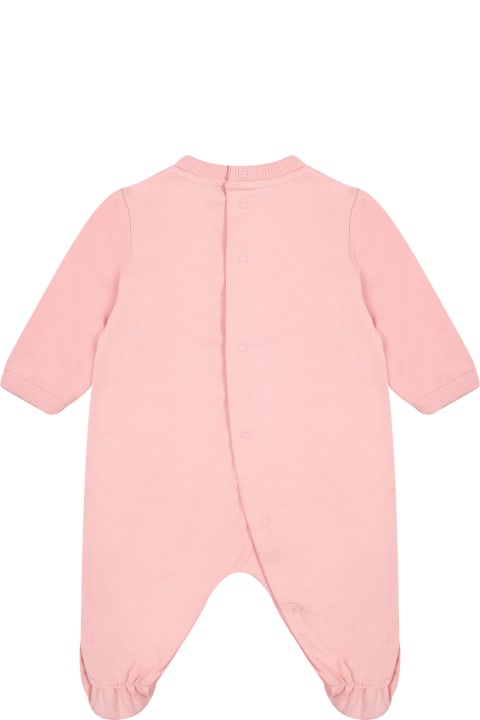 Bodysuits & Sets for Baby Girls Moschino Pink Bodysuit For Baby Girl With Teddy Bear And Multicolor Pinwheel