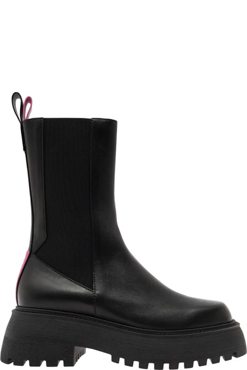 'tokyo' Black Boots With Chunky Platform In Leather Woman
