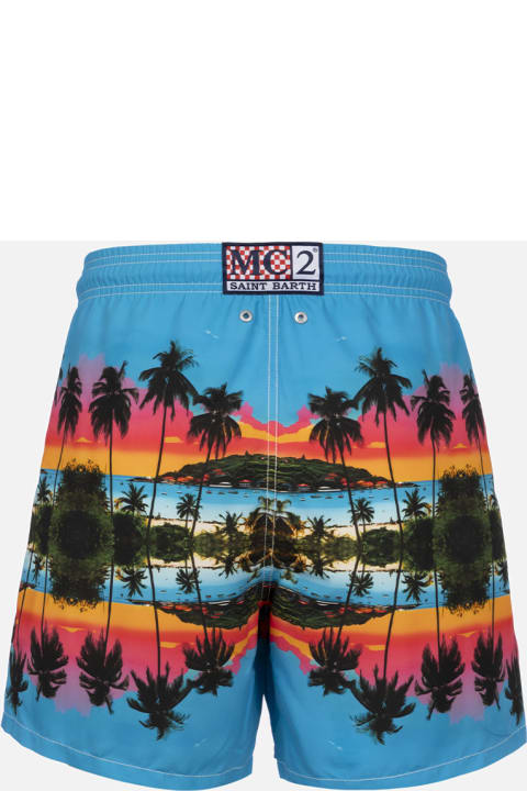 أدوات منزلية MC2 Saint Barth Man Mid-length Gustavia Swim-shorts With Palms Landscape Placed Print | Ai Co-created Design By Rickdick - Powered By Red-eye