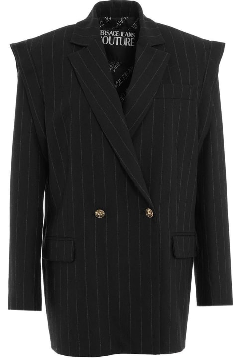 Pinstriped Double-breasted Tailored Blazer
