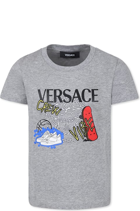 Versace T-Shirts & Polo Shirts for Boys Versace Grey T-shirt For Boy With Logo