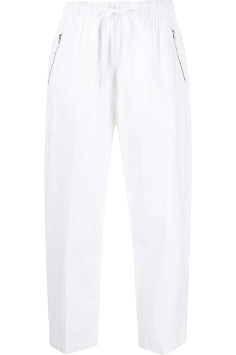 Elastic Waist Cotton Trousers With Zip