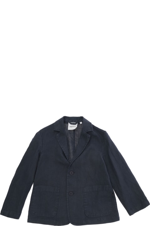 Coats & Jackets for Boys Aspesi Blue Single-breasted Jacket With Patch Pockets In Linen Boy