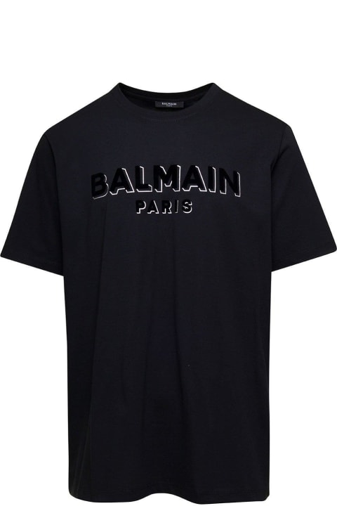 メンズ トップス Balmain Logo Flock Crewneck T-shirt