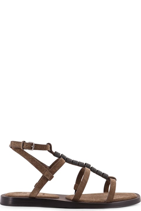 Brunello Cucinelli Suede Sandals With Monili Details