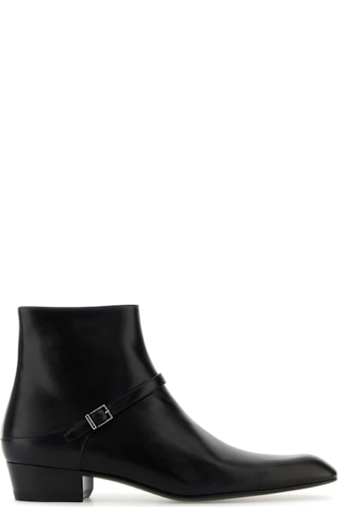 Saint Laurent Men Saint Laurent Black Leather Augustin Ankle Boots