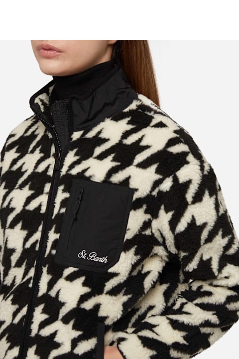 Homeware MC2 Saint Barth Teddy-fleece Jacket Keystone With Pied De Poule Print