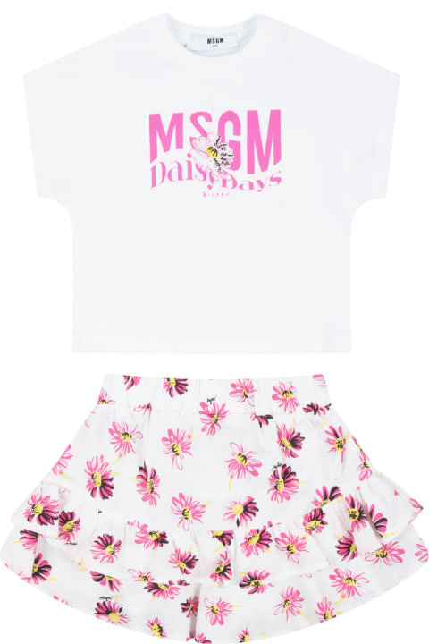 Bottoms for Baby Girls MSGM White Set For Baby Girl Avec Logo