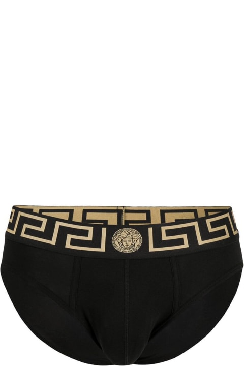 Underwear for Men Versace Men's Set Of Two Black Cotton Briefs With Greek Detail
