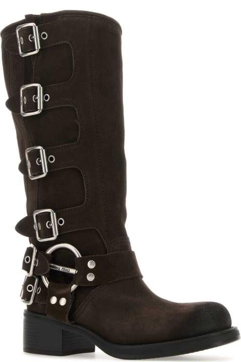 Miu Miu Boots for Women Miu Miu Dark Brown Suede Boots