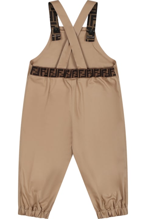 Fendi Topwear for Baby Boys Fendi Beige Dungarees For Baby Boy With Ff Logo