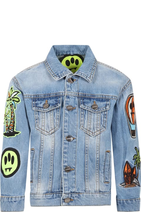 Barrow Kids Barrow Light Blue Jacket For Kids With Iconic Smiley And Patch