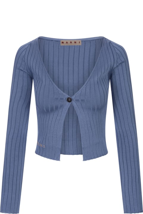Marni for Women Marni Light Blue Ribbed Knit Short Cardigan