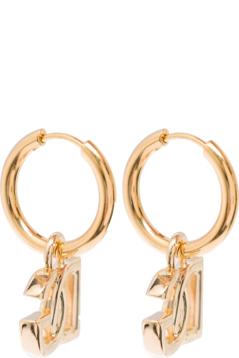 Gold-colored Hoops Earrings With Dg Logo Pendant In Brass And Steel Woman