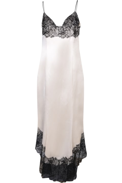 ウィメンズ新着アイテム Balmain Black And White Lace Detail Long Lingerie Dress