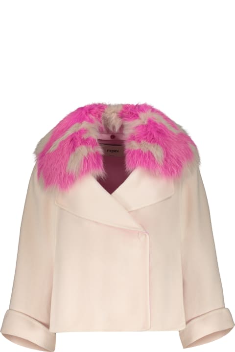 أدوات منزلية Fendi Fur Collar Cashmere Cape-coat
