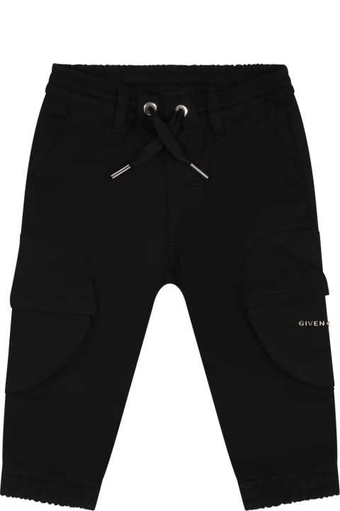 Bottoms for Baby Boys Givenchy Black Trousers For Baby Boy With Logo