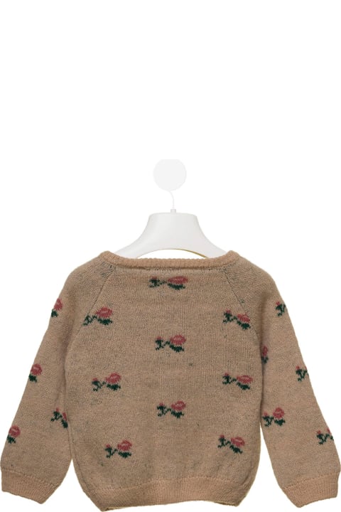 Emile Et Ida Kids Baby Girl's Brown Cardigan With Floral Embroidery