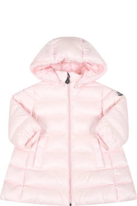 Pink Down-jacket For Baby Girl With Iconic Logo Patch
