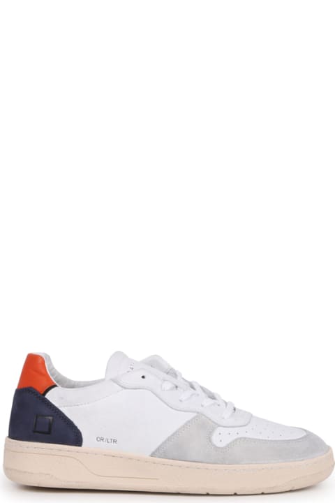 Low-top Sneakers In White And Blue Leather And Suede