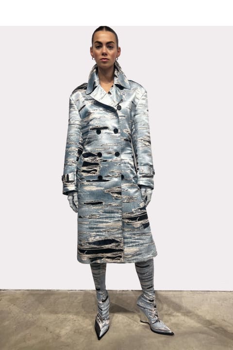 John Richmond Coats & Jackets for Women John Richmond Double-breasted Trench Coat With Iconic Runway Denim-effect Pattern