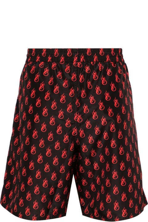 メンズ 水着 Vision of Super Black Swimwear With Red Flames Pattern