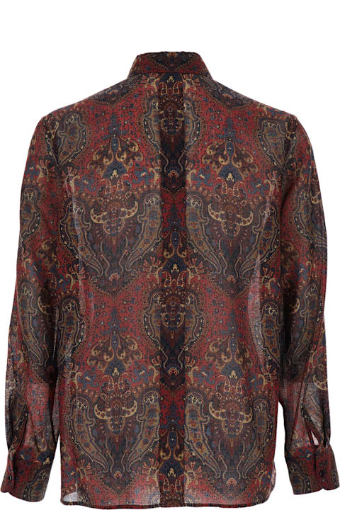 Saint Laurent Shirts for Men Saint Laurent Brown Shirt With Pointed Collar And All-over Paisley Motif In Wool Man