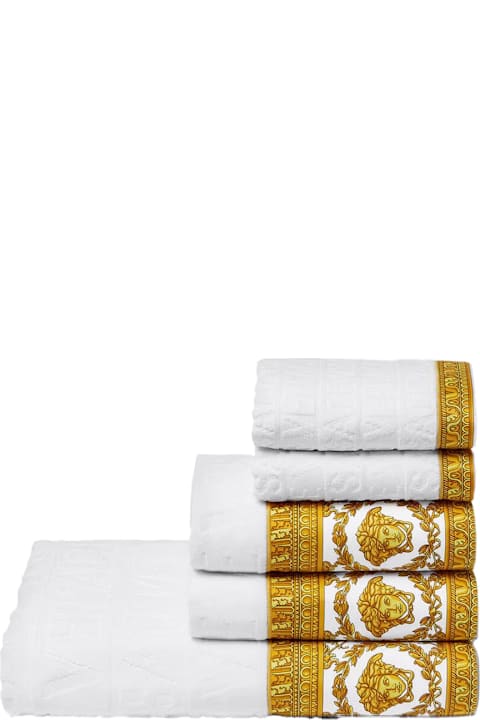 Textiles & Linens Versace White Towel Set With Barocco Print In Cotton Home