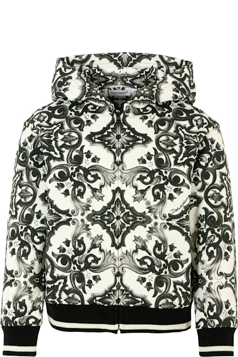 Homeware Dolce & Gabbana White Sweatshirt For Boy With Majolica Print