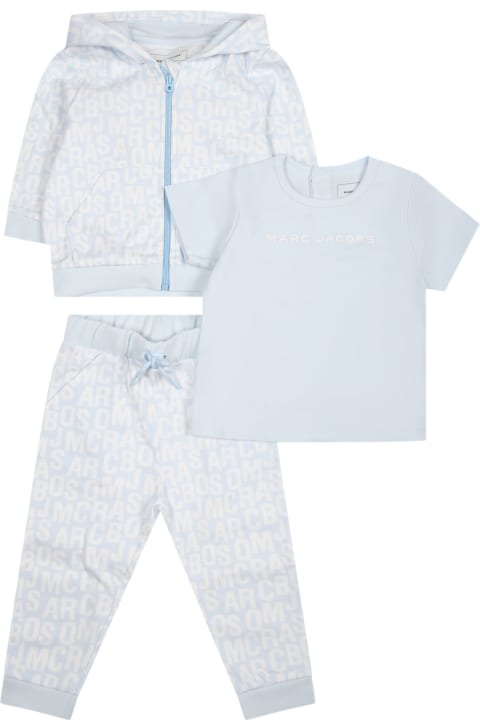 ベビーボーイズ Little Marc Jacobsのボトムス Little Marc Jacobs Light Blue Suit For Baby Boy With Logo