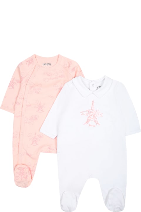 Kenzo Kids Kenzo Kids Pink Set For Baby Girl With Tour Eiffel And Print
