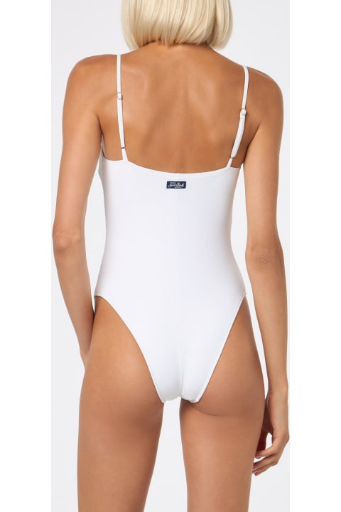 Homeware MC2 Saint Barth Woman White Ribbed One Piece Swimsuit