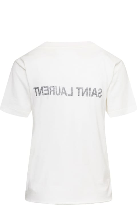 Topwear for Women Saint Laurent White Crewneck T-shirt With Reverse Logo In Cotton Woman
