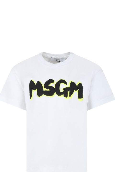 ボーイズ トップス MSGM White T-shirt For Boy With Logo