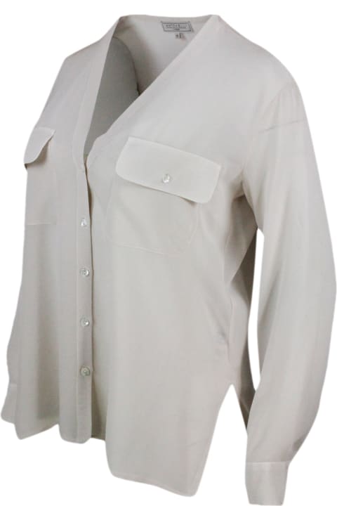 ウィメンズ Antonelliのトップス Antonelli Shirt Made Of Soft Stretch Silk, With V-neck, Chest Pockets And Button Closure