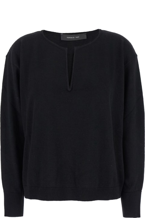 Federica Tosi for Women Federica Tosi Black Crewneck Sweater With V Neck In Wool Blend Woman